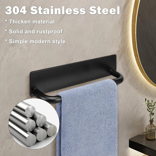 Livabber Self Adhesive Hand Towel Holder - 304 Stainless Steel, 9 Inch (Black) - Image 3