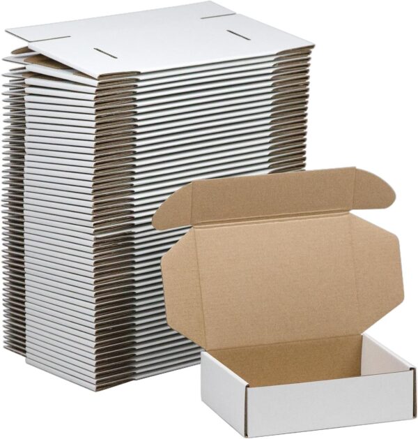 50 Pack Small White Shipping Boxes, 7x5x2 Inches