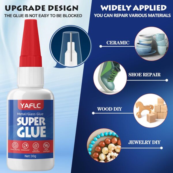 YAFLC 30g Super Glue for Ceramic, Plastic, Metal, Wood - Image 2