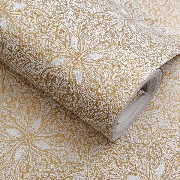 Vintage Gold Floral Self Adhesive Shelf Liner 17.7 x 196"