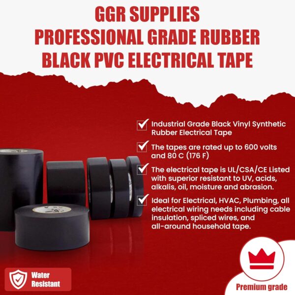 GGR Supplies Professional Grade PVC Electrical Tape: 600V, 176F - Image 2