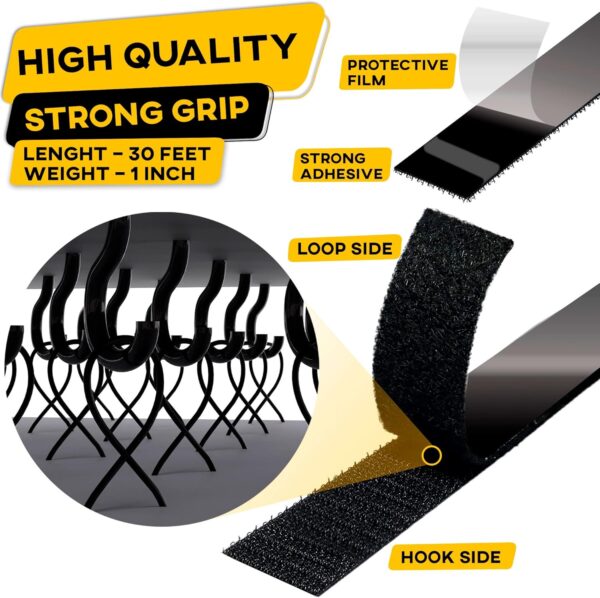 Industrial Strength Hook and Loop Tape Roll, 1"x30', Black - Image 3