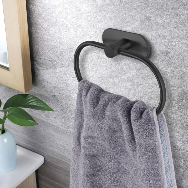 Self-Adhesive Black Towel Ring for Bathroom, No Drilling Stainless Steel - Image 9