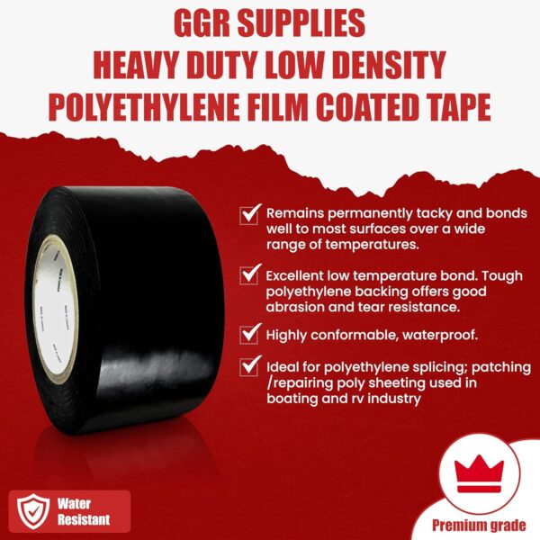 GGR LDPE-9R Heavy Duty Tape, 36 Yards, Black, 2" - Image 2