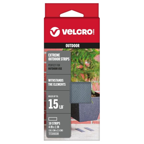 VELCRO Brand Outdoor Heavy Duty Strips | 4 x 1 Inch | Set of 10 | Holds 15 lbs