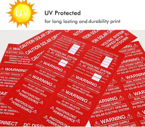 62 Pack Solar PV System Labels - UV Resistant, NEC Compliant - ANSI/ISO Approved - Image 2