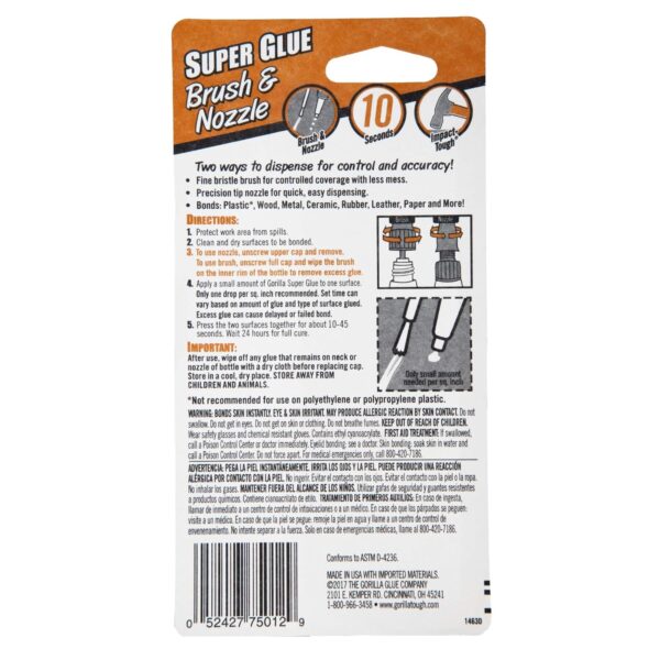 Gorilla Super Glue, 12g, Clear, Brush & Nozzle, 2-Pack - Image 7