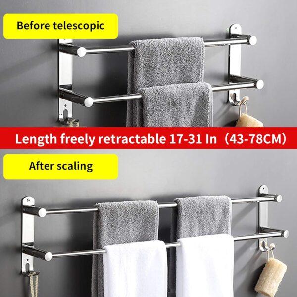 Retractable Stainless Steel Towel Rack with 3M Adhesive (2 Bars) - Image 6