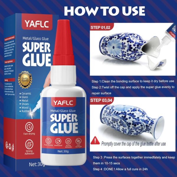 YAFLC 30g Super Glue for Ceramic, Plastic, Metal, Wood - Image 7