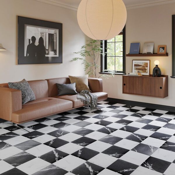 30-Pack Peel and Stick Vinyl Floor Tiles, Waterproof, 30 Sq. Ft - White & Black Texture - Image 3