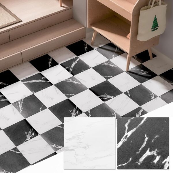 30-Pack Peel and Stick Vinyl Floor Tiles, Waterproof, 30 Sq. Ft - White & Black Texture