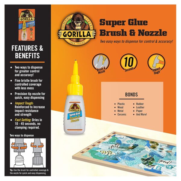 Gorilla Super Glue, 12g, Clear, Brush & Nozzle, 2-Pack - Image 2