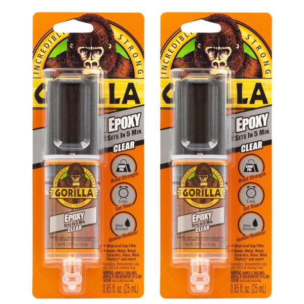 Gorilla 2 Part Epoxy, 5 Minute Set, .85 oz, Clear (Pack of 2)