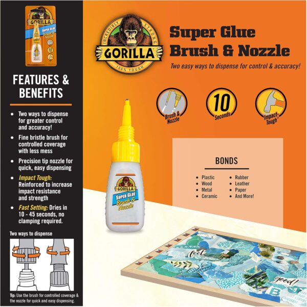 Gorilla Super Glue, 13.2g, Clear, Brush & Nozzle Applicator - Image 5