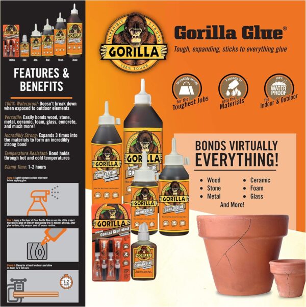 Gorilla Waterproof Polyurethane Glue, 4oz, Brown, Pack of 2 - Image 5