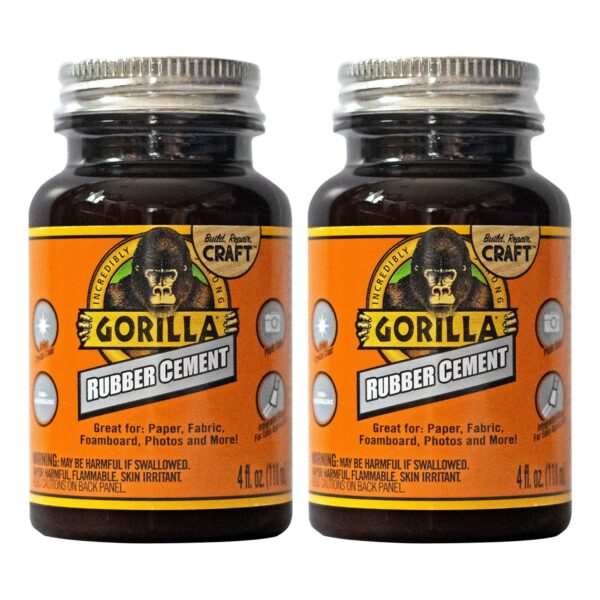 Gorilla Rubber Cement, 4 oz, Clear, Pack of 2