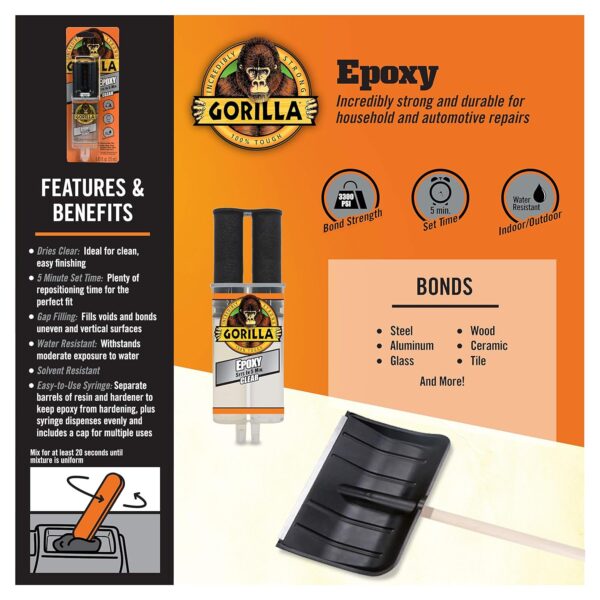 Gorilla 2 Part Epoxy, 5 Minute Set, .85 oz, Clear (Pack of 2) - Image 3