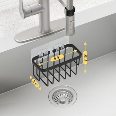 Black Aluminum Sponge Holder with Suction Cups for Kitchen/Bathroom - Image 4