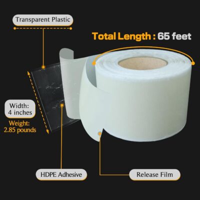 BXI HDPE Double Sided Sealant Lap Tape, 4"x65', Waterproof Membrane Bonding - Image 2