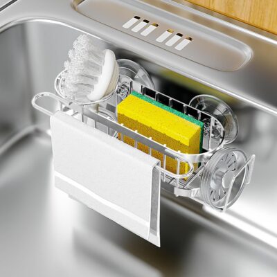 Cisily Sink Caddy: Stainless Steel Organizer with 2 Installation Options