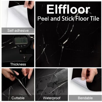 Elffloor Black Marble Peel and Stick Vinyl Flooring, 10 Pcs - Image 3