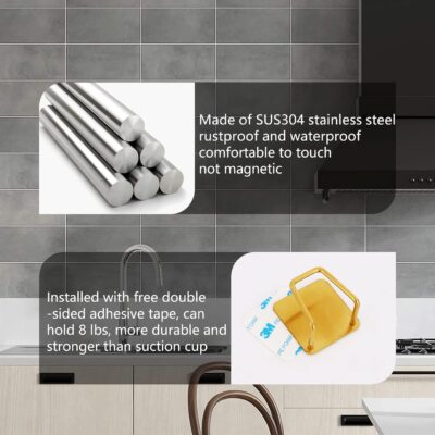 Gold Stainless Steel Adhesive Sponge Holder for Kitchen Sink - Image 5