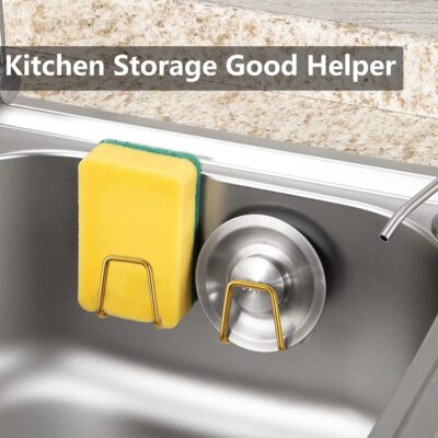 Gold Stainless Steel Adhesive Sponge Holder for Kitchen Sink - Image 3