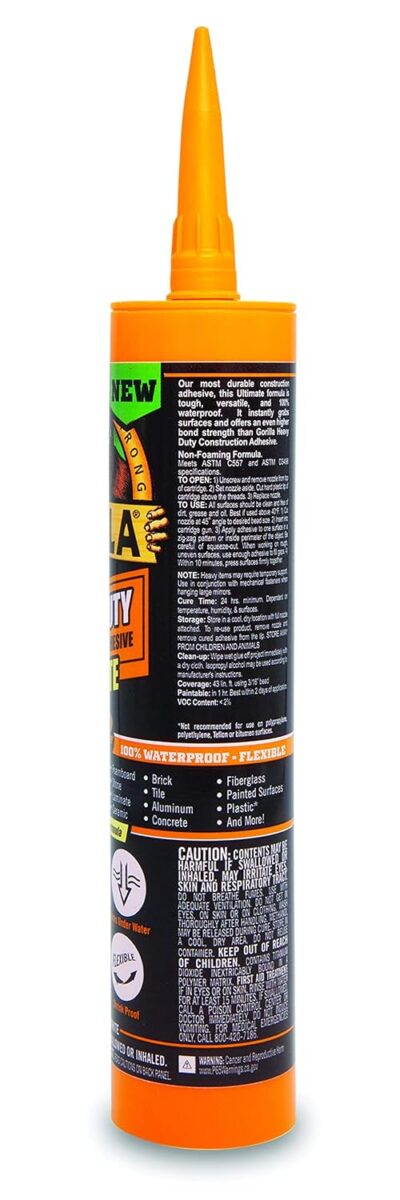 Gorilla Heavy Duty Construction Adhesive, 9oz, White - Image 2