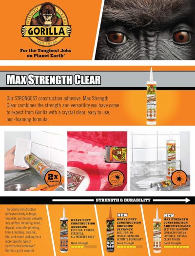 Gorilla Max Strength Clear Adhesive, 9oz Cartridge, Pack of 1 - Image 2