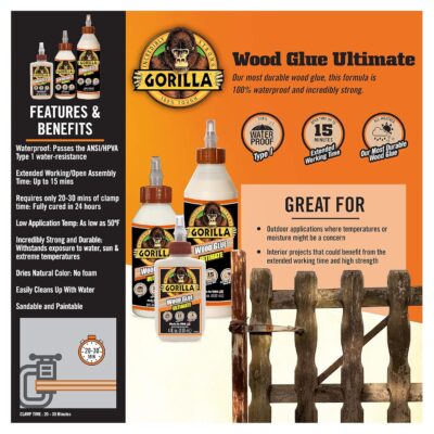 Gorilla Waterproof Wood Glue; 18oz; Natural Wood Color - Image 4