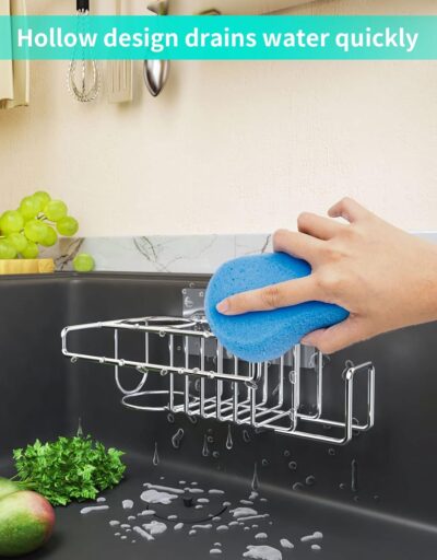 HapiRm 4-in-1 Adhesive Sink Caddy Sponge Holder - Silver - Image 5