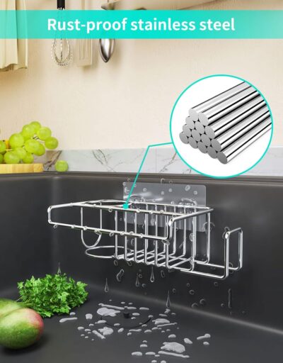 HapiRm 4-in-1 Adhesive Sink Caddy Sponge Holder - Silver - Image 2