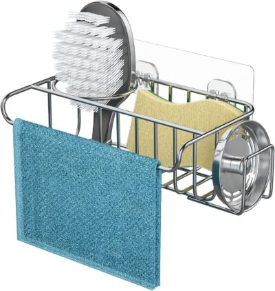 HapiRm 4-in-1 Adhesive Sink Caddy Sponge Holder - Silver