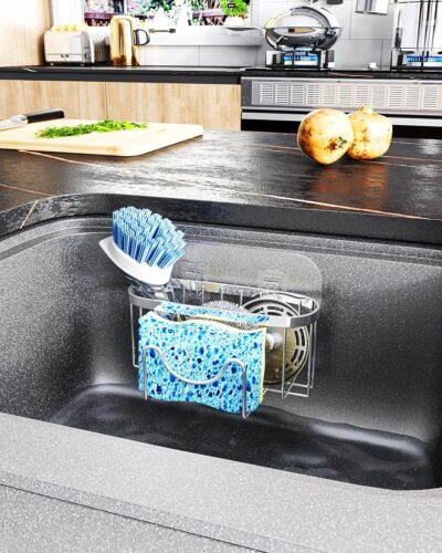 HapiRm Adhesive Kitchen Sink Organizer with Sponge Holder -Silver - Image 6