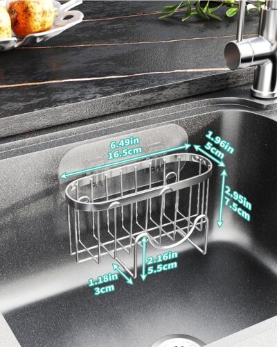 HapiRm Adhesive Kitchen Sink Organizer with Sponge Holder -Silver - Image 7