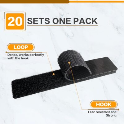 20 Sets Heavy Duty Hook and Loop Strips, 1x3 inch, Black - Image 2