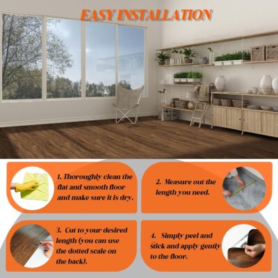 Homease Wood Grain Vinyl Flooring Roll, Brown, DIY Solution - Image 6