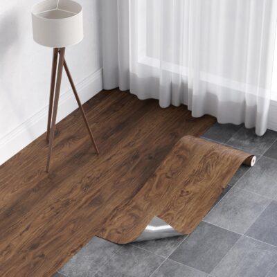 Homease Wood Grain Vinyl Flooring Roll, Brown, DIY Solution