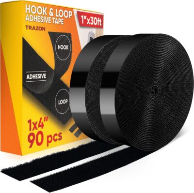 Industrial Strength Hook and Loop Tape Roll, 1"x30', Black