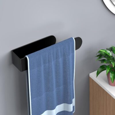 HUFEEOH Black Self-Adhesive Towel Bar for Bathroom - Image 3