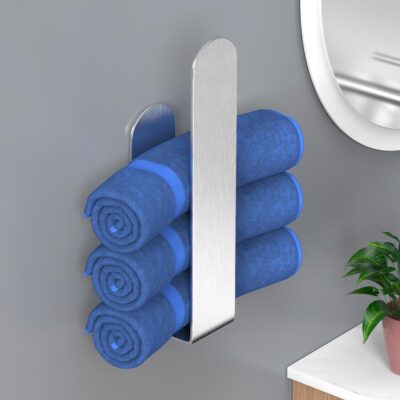 HUFEEOH Silver Self-Adhesive Towel Bar, Stainless Steel Brushed - Image 5