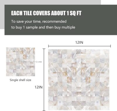 KASARO Mother of Pearl Self-Adhesive Backsplash Tiles, 6-Sheet - Image 4