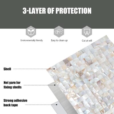 KASARO Mother of Pearl Self-Adhesive Backsplash Tiles, 6-Sheet - Image 6