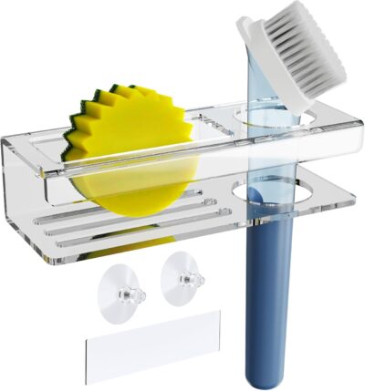 NiHome Acrylic Sponge Holder for Kitchen Sink with Suction Cups