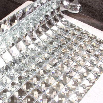 Peel and Stick Silver Mirror Glass Mosaic Tiles Pack