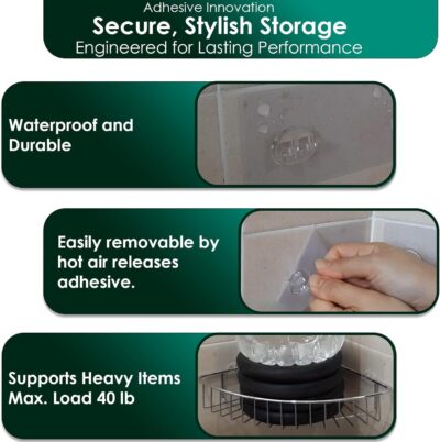 Shower Caddy Adhesive Replacement Stickers 4 Pack & Hook - Image 3