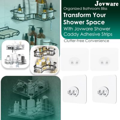 Shower Caddy Adhesive Replacement Stickers 4 Pack & Hook - Image 2