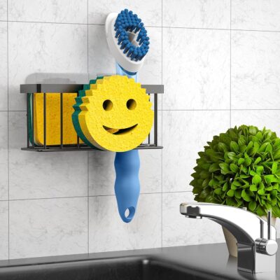 Smiley Face Sponge Holder for Kitchen Sink, Black - Image 6