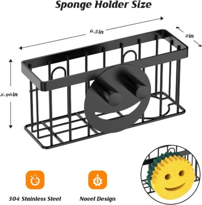 Smiley Face Sponge Holder for Kitchen Sink, Black - Image 2