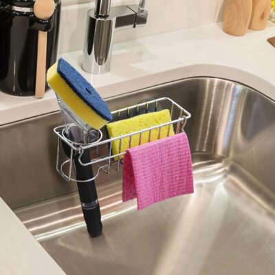 Stainless Steel 3-In-1 Sink Sponge Holder with Suction Cups - Image 7